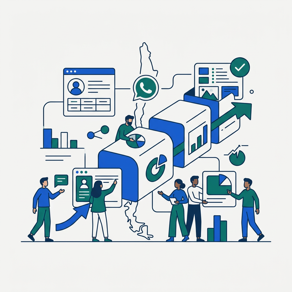 Ejecutivo comercial en Chile utilizando una plataforma de CRM con WhatsApp para gestionar prospectos en tiempo real.