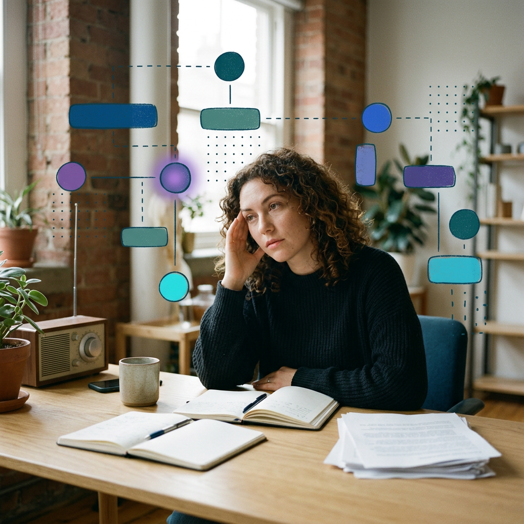 Dueño de una pequeña empresa analizando diferentes herramientas de ia para pymes en su computador