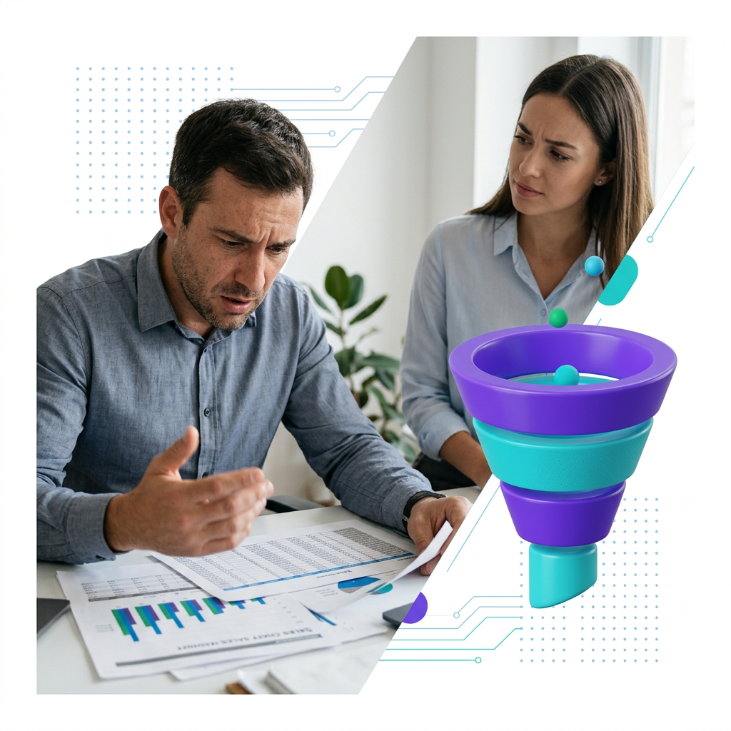 Equipo de ventas analizando métricas de inteligencia artificial en ventas en una oficina moderna